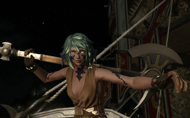 Khavryn at night with her axe